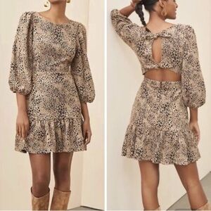 new Anthropologie Maeve Knit Cut-Out Bow Tie Leopard Animal Print Dress
